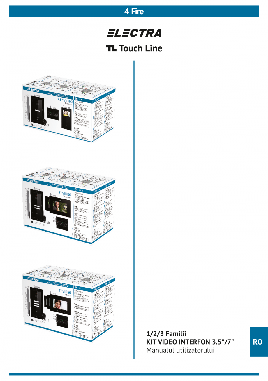 Pagina 1-Manual de utilizare pentru kit videointerfon ELECTRA Instructiuni montaj, utilizare Romana 4 Fire
...