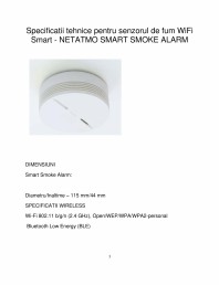 Specificatii tehnice pentru senzorul de fum WiFi Smart