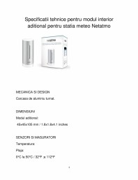 Specificatii tehnice pentru modul interior aditional pentru statia meteo Netatmo