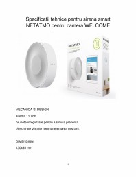 Specificatii tehnice pentru sirena smart NETATMO pentru camera WELCOME