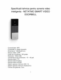 Specificatii tehnice pentru sonerie video inteligenta