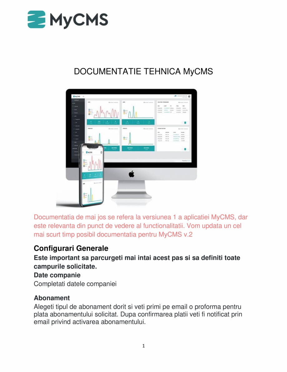 Pagina 1-Utilizarea aplicatiei web pentru companiile de service centrale termice MyCMS modul standard MyCMS, ...