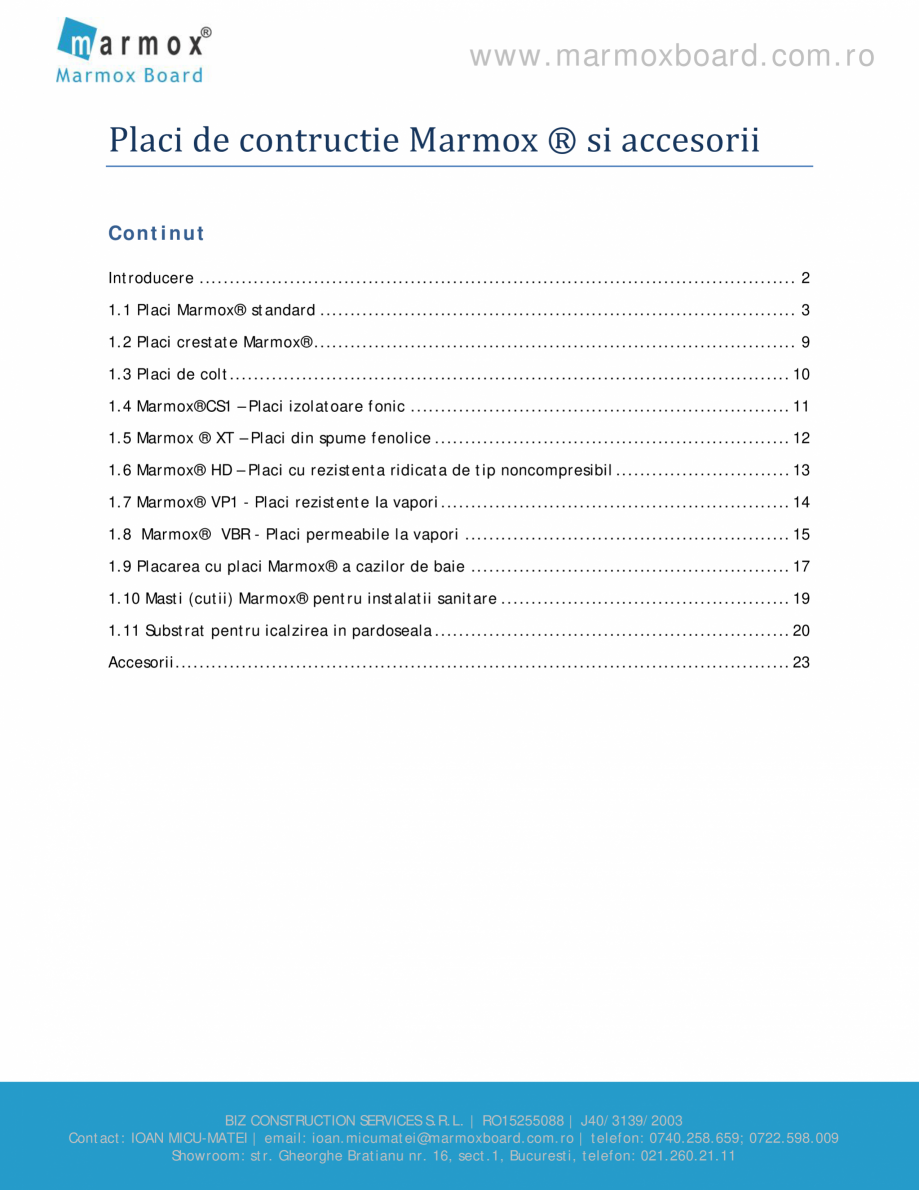 Pagina 1 - Placi de constructie marmox MARMOX Marmox® Catalog, brosura Romana www.marmoxboard...