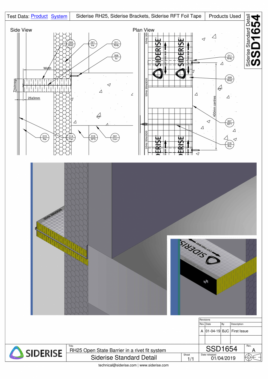 Pagina 1-CAD-PDF  Bariera orizontala Siderise RH25 - SSD1654-A Siderise Detaliu de montaj 