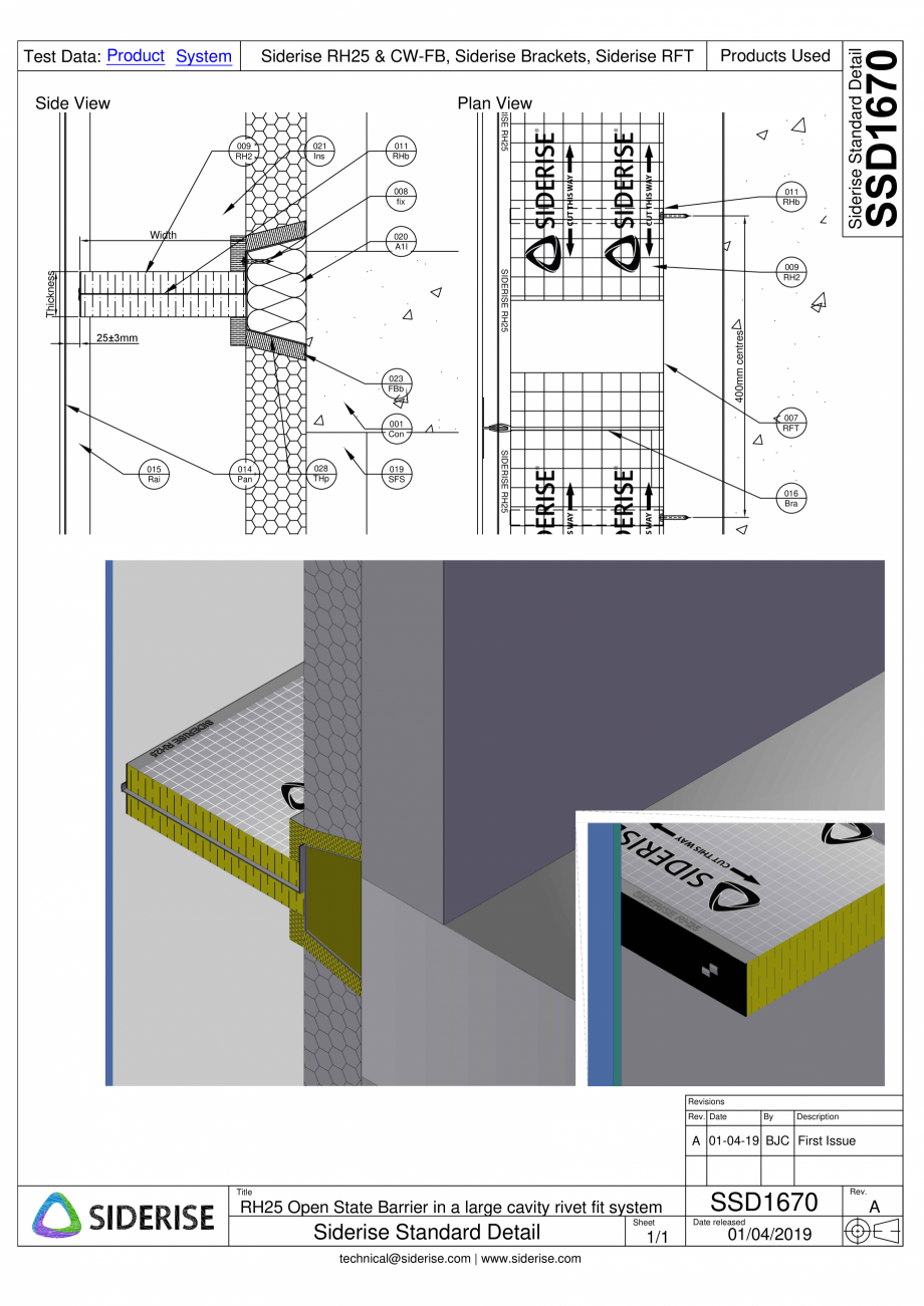 Pagina 1-CAD-PDF Montarea barierei Siderise RH25 intr-o cavitate mare - SSD1670-A Siderise Detaliu de montaj 