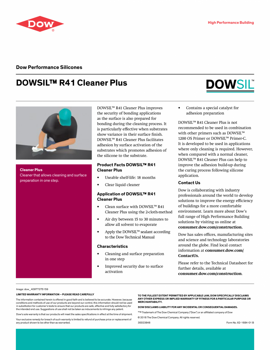 Pagina 1-Cleaner - DOWSIL™ R41 Cleaner Plus DOW DOWSIL™ PanelFix Fisa tehnica Engleza High...