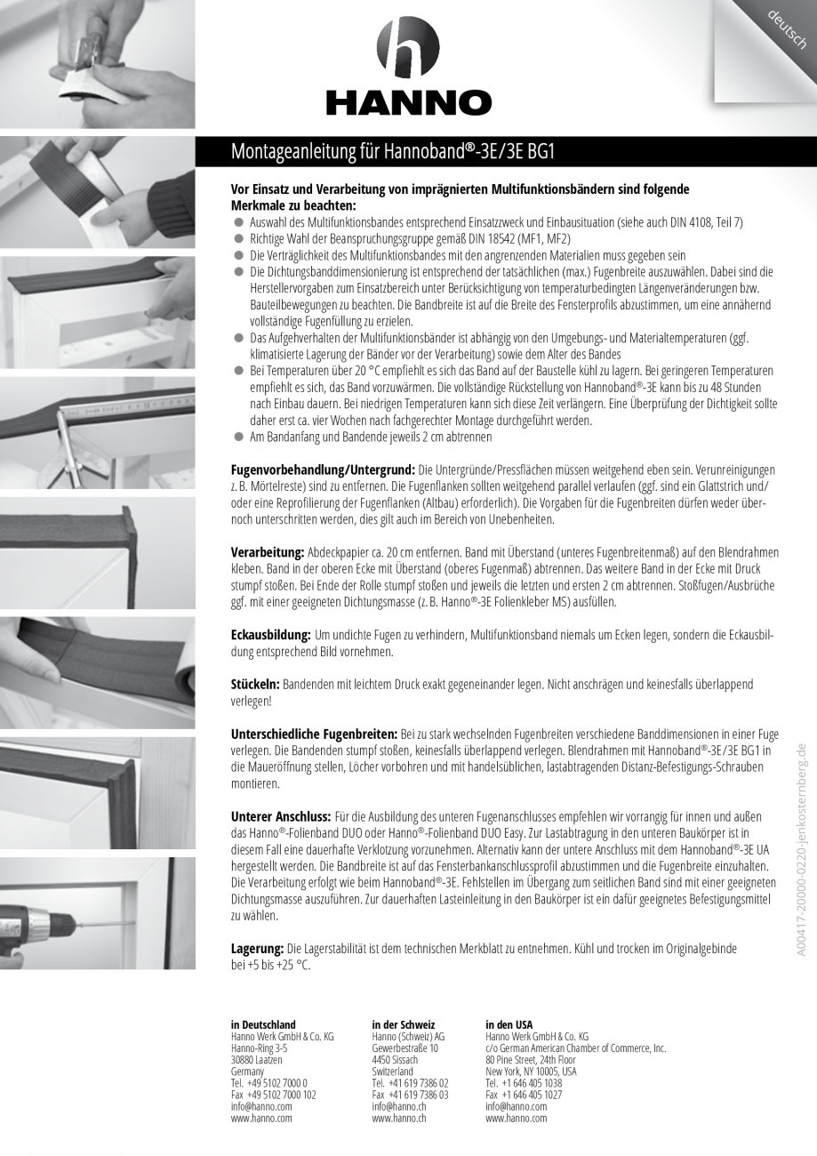 Pagina 1-Banda de etansare multifunctionala HANNO Hannoband®-3E Basic Instructiuni montaj, utilizare...