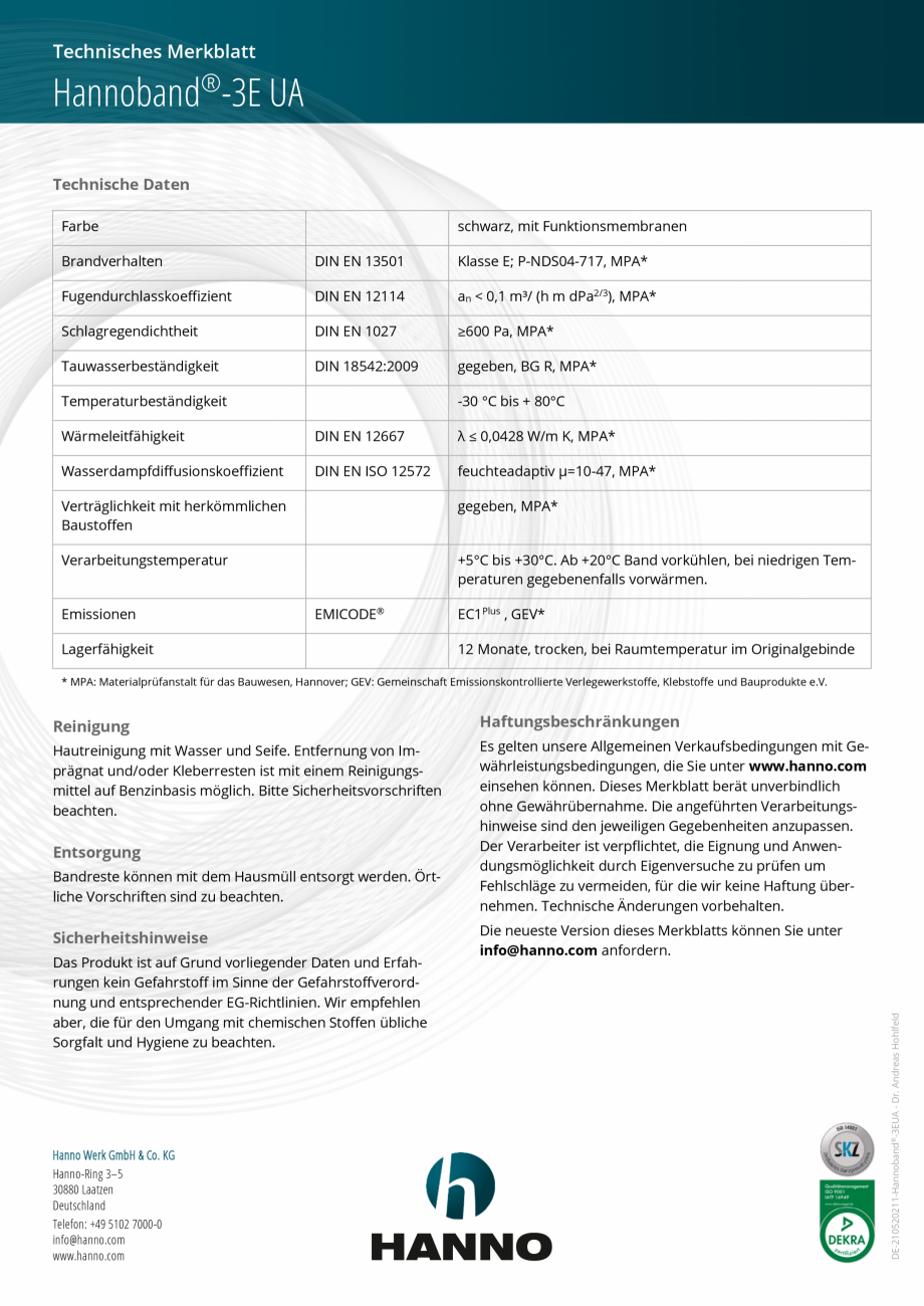 Pagina 2 - Banda de etansare precomprimata HANNO Hannoband®-3E UA Fisa tehnica Germana nbereich ...