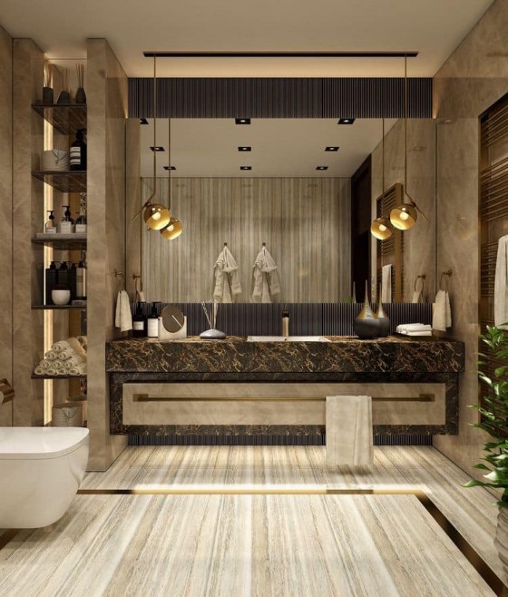 THEDA MAR Exemplu de baie de lux placata cu marmura - Piatra naturala pentru pardoseli interioare
