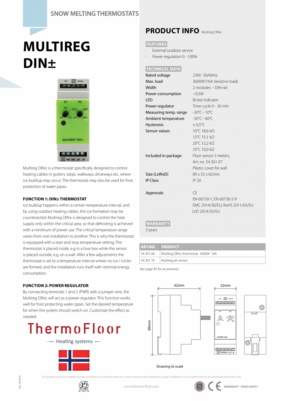 Pagina 1-Termostat cu sezor de temperatura Walton Multireg DIN± Fisa tehnica Romana SNOW MELTING...