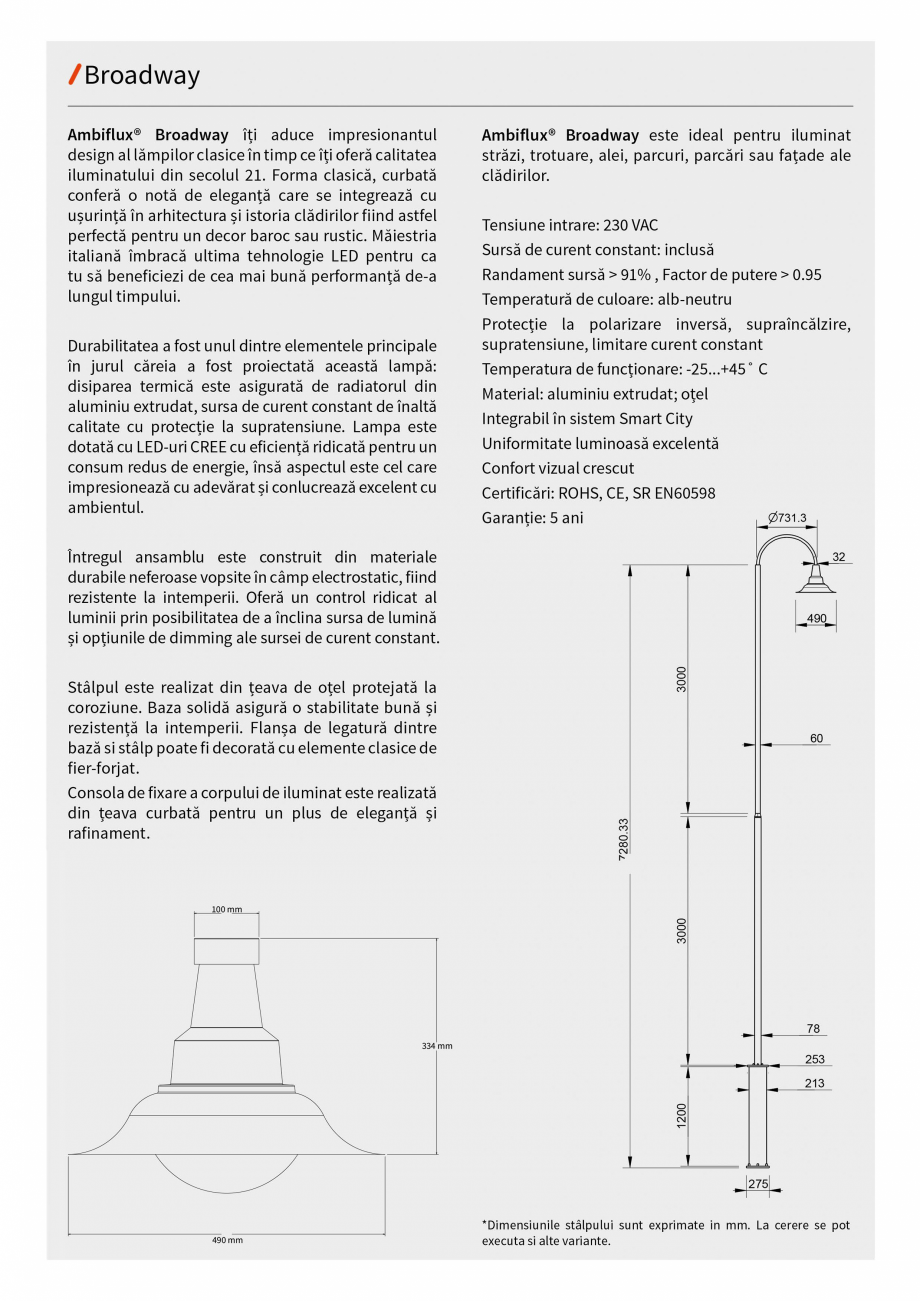 Pagina 5-Brosura - Stalp - si  lampa - Ambiflux Broadway  Catalog, brosura Romana 