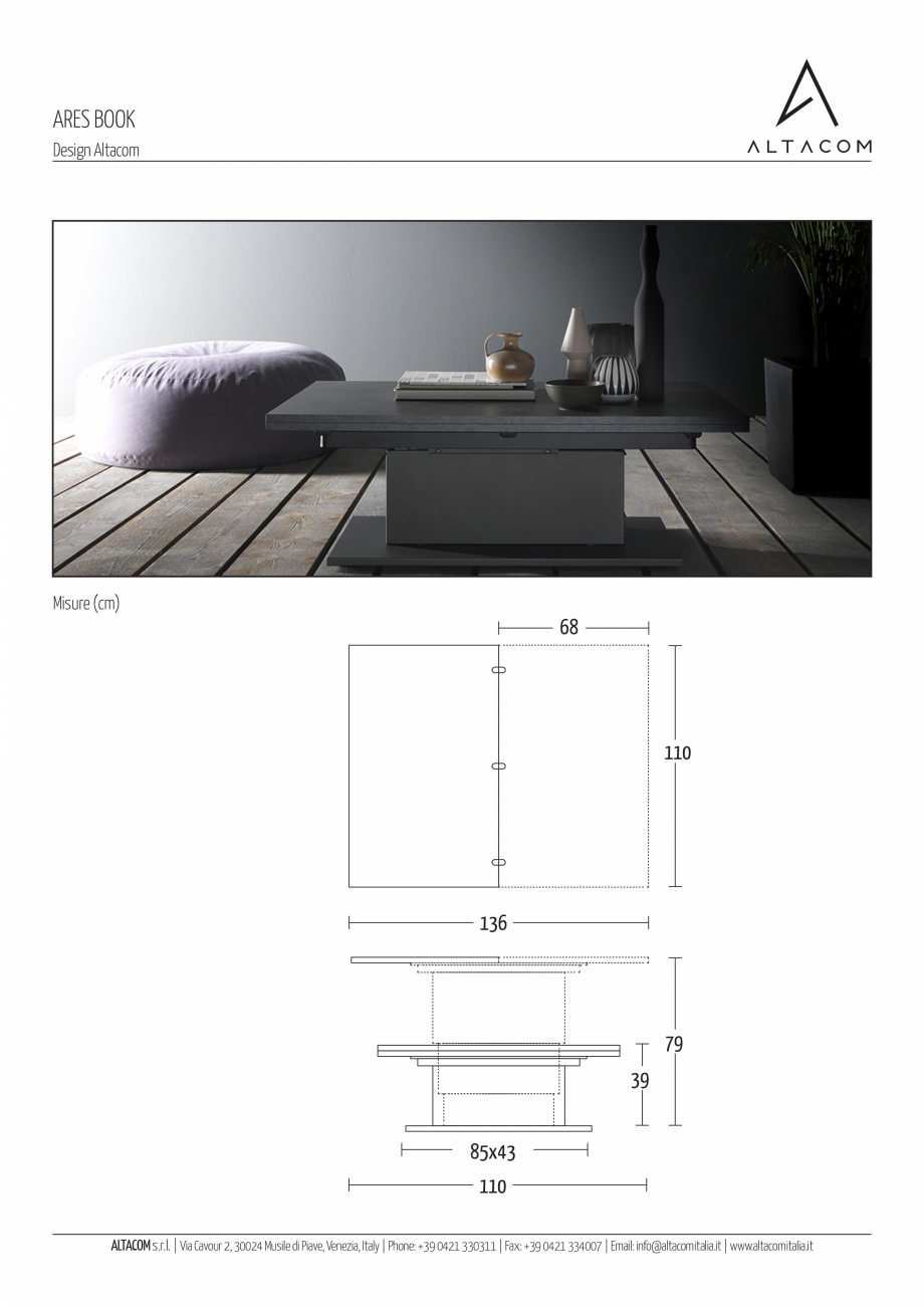 Pagina 1-Masa extensibila si transformabila MOBILIANI ARES BOOK Fisa tehnica Italiana ARES BOOK
Design...