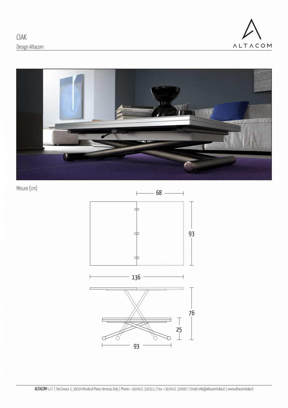 Pagina 1-Masa extensibila si transformabila MOBILIANI CIAK Fisa tehnica Italiana CIAK
Design Altacom

Misure ...