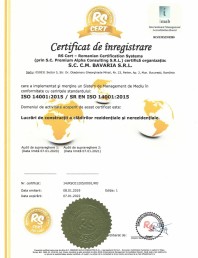 Certificat Sistem de Management de Mediu ISO 14001:2015 