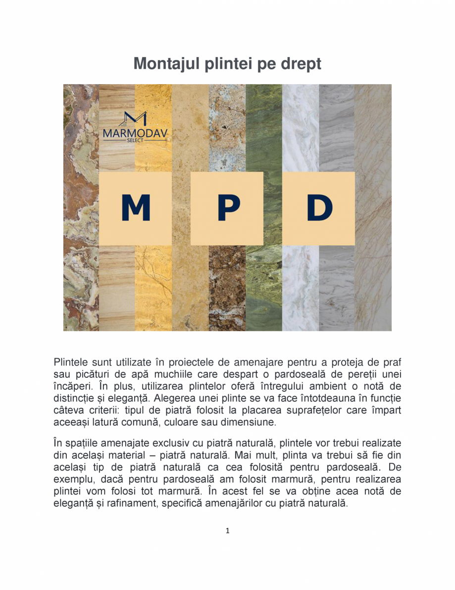 Pagina 1-Montajul plintei pe drept MARMODAV SELECT Instructiuni montaj, utilizare Romana Montajul plintei pe ...