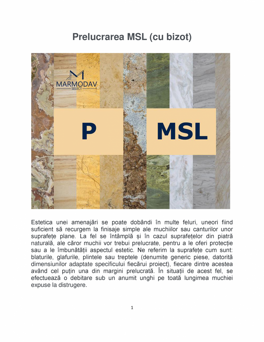 Pagina 1 - Prelucrarea MSL (cu bizot) MARMODAV SELECT Instructiuni montaj, utilizare Romana...