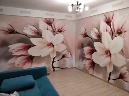 Camera cu fototapet - model cu magnolii PRINTDREAM REAL Fototapet personalizat