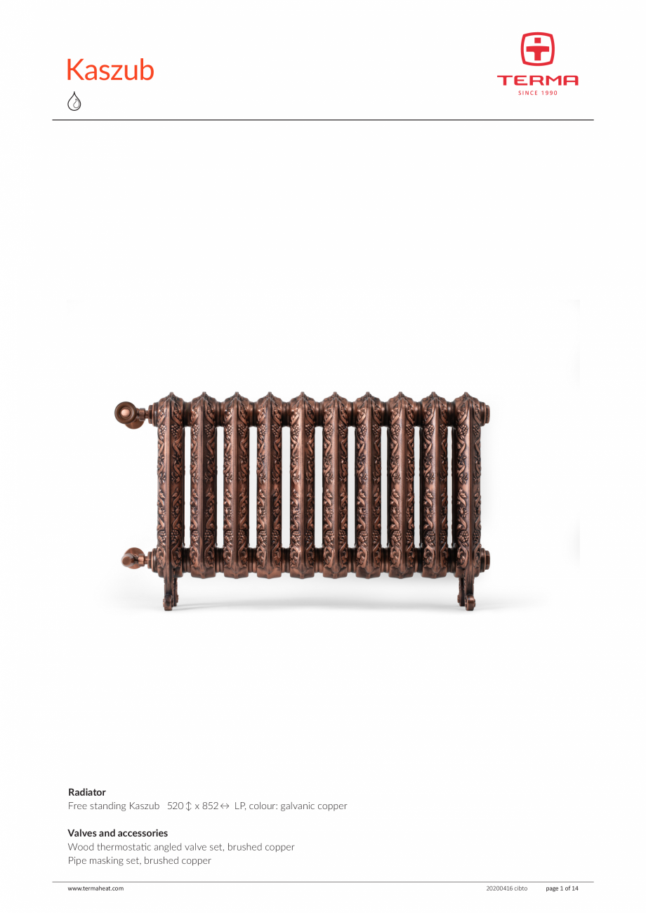 Pagina 1-Card produs -en-cambridge VON LORCH Fisa tehnica Engleza Kaszub

Radiator
Free standing Kaszub 520...