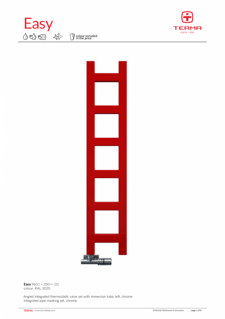 Pagina 1-Calorifer decorativ baie VON LORCH Easy Fisa tehnica Engleza Easy
Cr

colour included
in the price

...