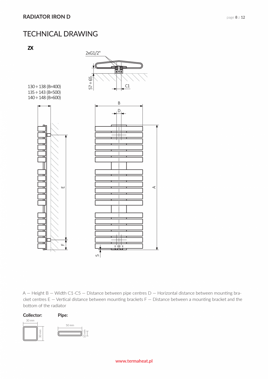 Pagina 8 - Calorifer decorativ baie VON LORCH Iron D Fisa tehnica Engleza HEATING ELEMENT (PRODUCT...