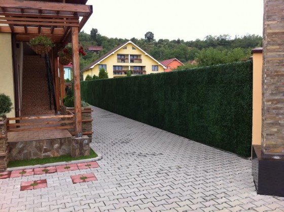 Vesnic Verde Interior curte cu gard din plante artificiale - Pereti verzi cu plante artificiale pentru