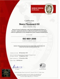 Certificare ISO 9001:2008 Skano Fibreboard OÜ