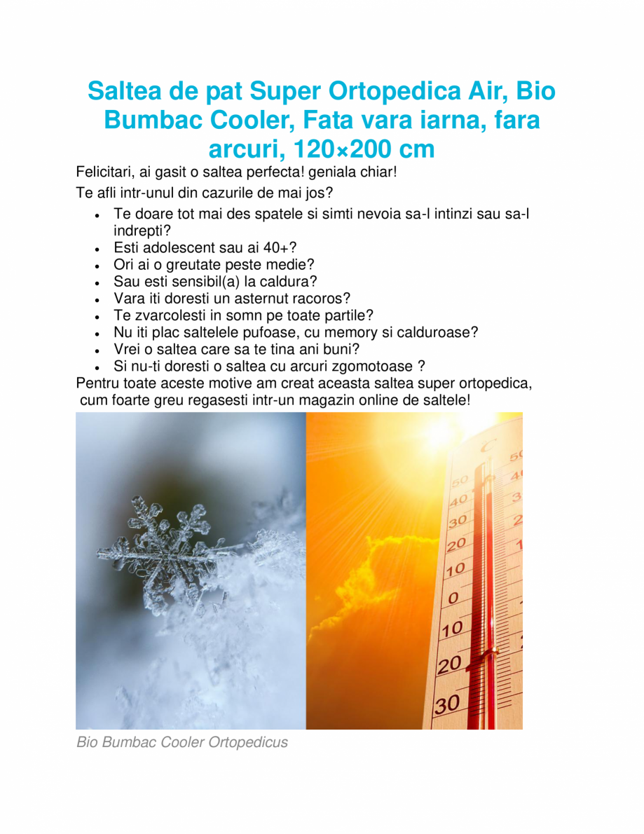 Pagina 1-Saltea de pat Super Ortopedica Air, Bio Bumbac Cooler Ortopedicus Air Bio Bumbac Cooler Fisa tehnica...