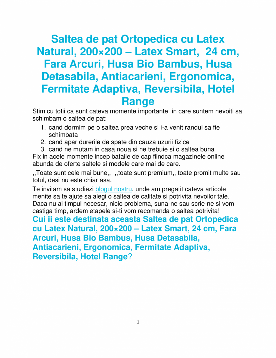 Pagina 1-Saltea de pat ortopedica cu latex natural Ortopedicus Latex Smart Fisa tehnica Romana Saltea de pat ...