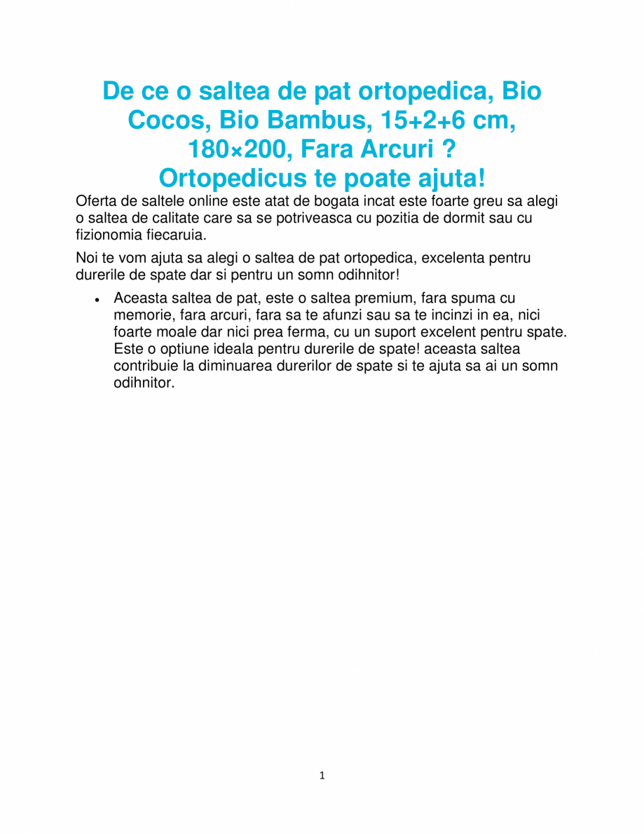 Pagina 1-Saltea de pat ortopedica, Bio Cocos, Bio Bambus, 15+2+6 cm, 180×200, Fara Arcuri t, ...