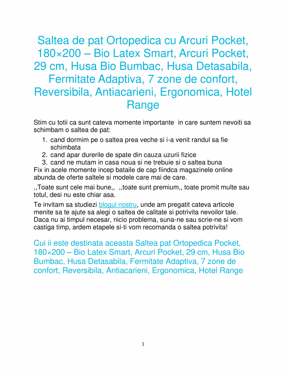 Pagina 1-Saltea de pat ortopedica cu arcuri Pocket  Ortopedicus Bio Latex Smart, Bio Bumbac Fisa tehnica...