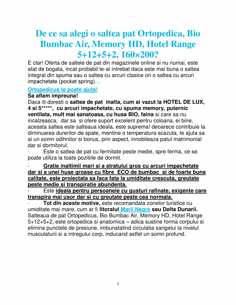 Pagina 1-Saltea de pat ortopedica, Bio Bumbac Air Ortopedicus Memory HD, Hotel Range 5+12+5+2 Fisa tehnica...