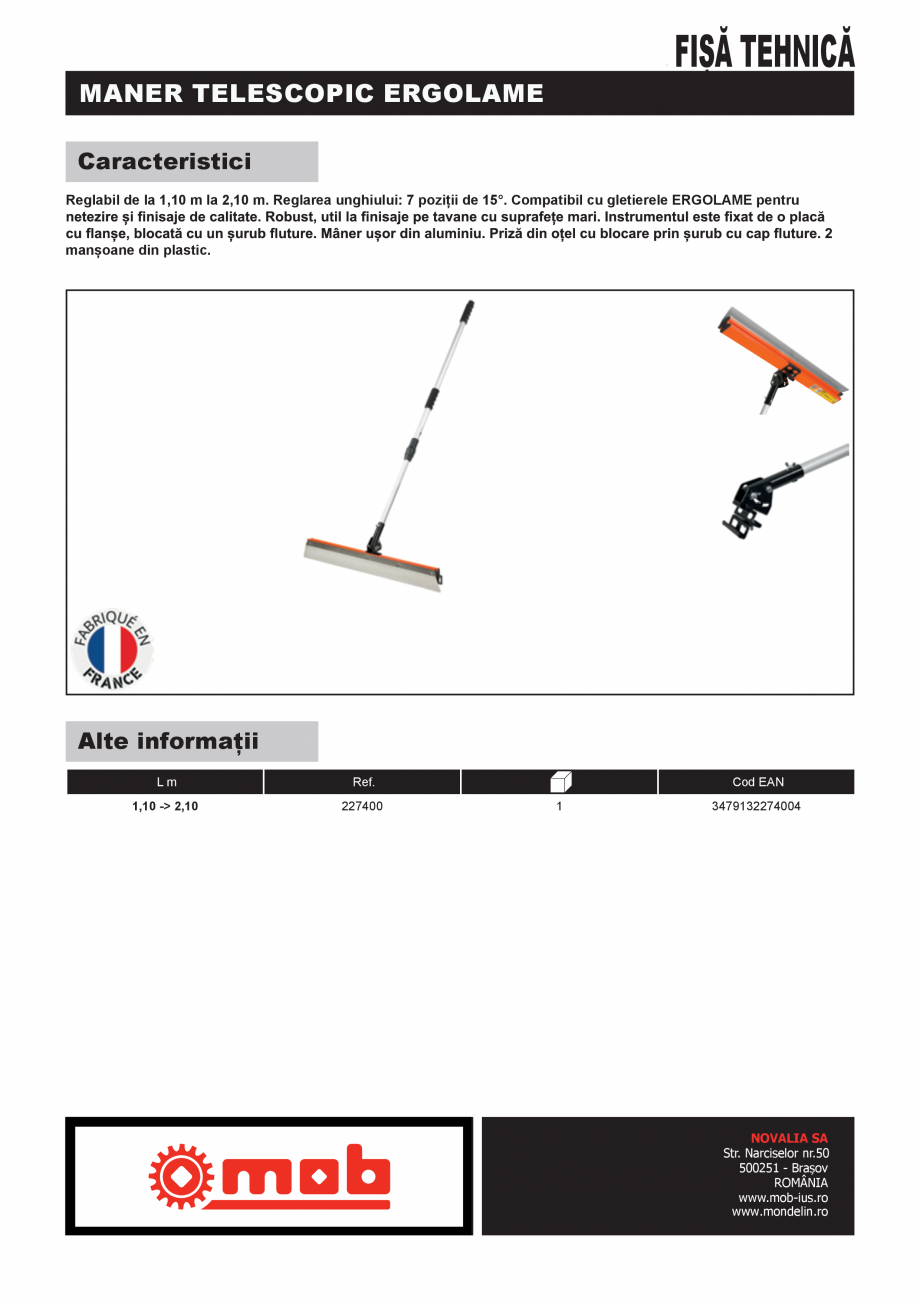 Pagina 1-Maner telescopic ERGOlame® MONDELIN 227400 Fisa tehnica Romana FIȘĂ TEHNICĂ

MANER TELESCOPIC...