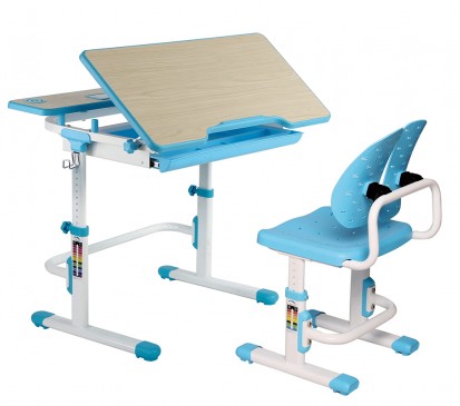 Set birou si scaun copii ergonomic reglabil în înălțime IVY Albastru Set birou si scaun copii