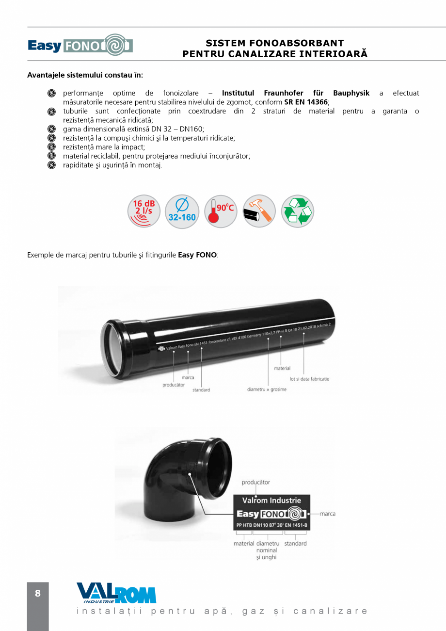 Pagina 8-Sistem fonoabsorbant pentru canalizare interioara Easy FONO VALROM Catalog, brosura Romana nd ºi...