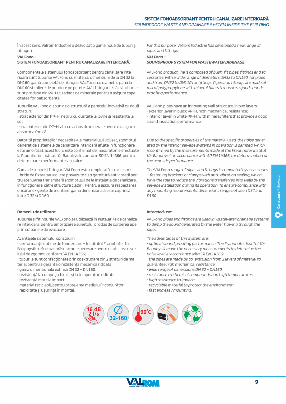 Pagina 9-Sistem fonoabsorbant pentru canalizare interioara VALFono VALROM Catalog, brosura Engleza, Romana by...