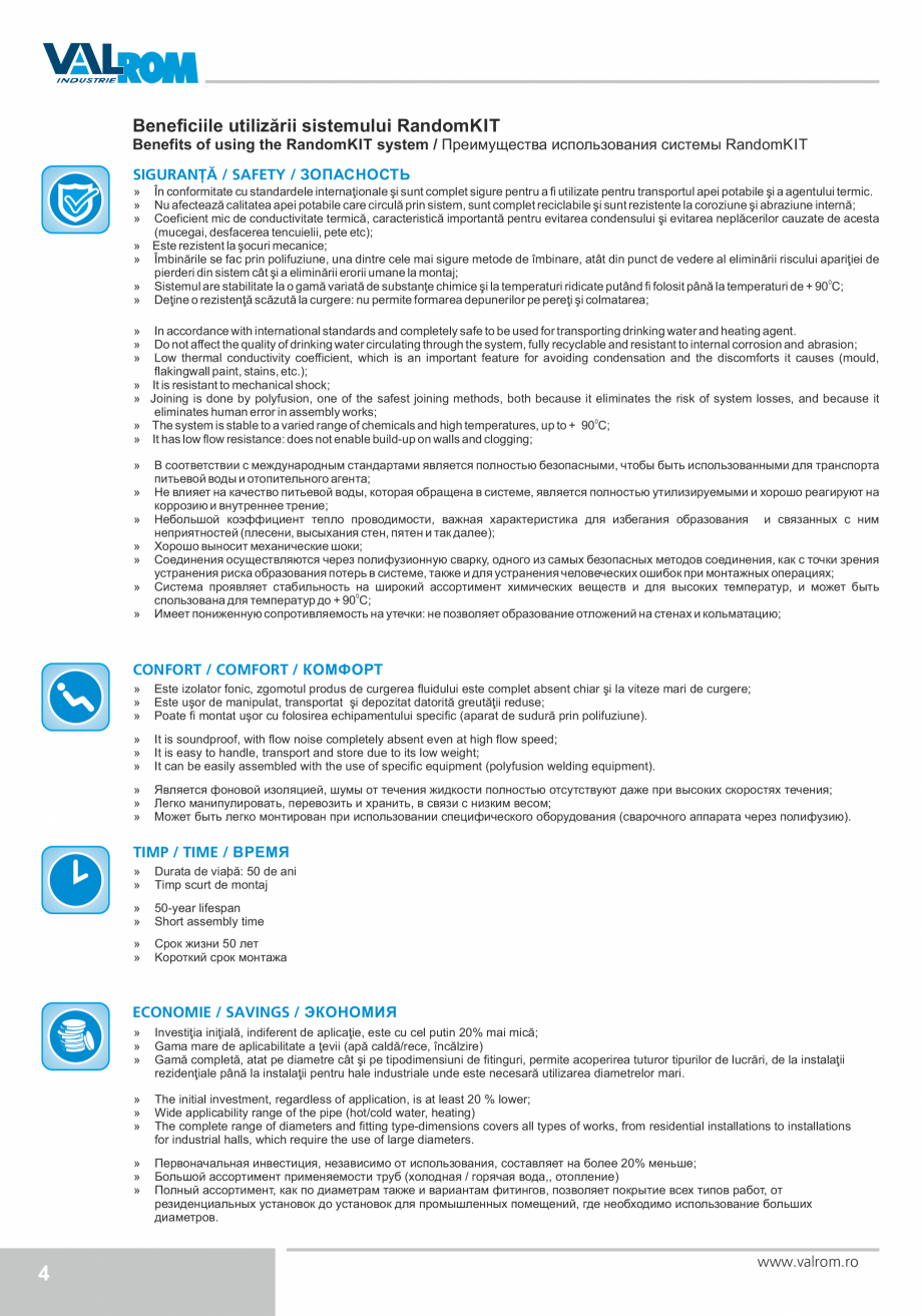 Pagina 4-Țevi și fitinguri din polipropilenă VALROM Catalog, brosura Engleza, Romana, Rusa  IN ROMANIA...