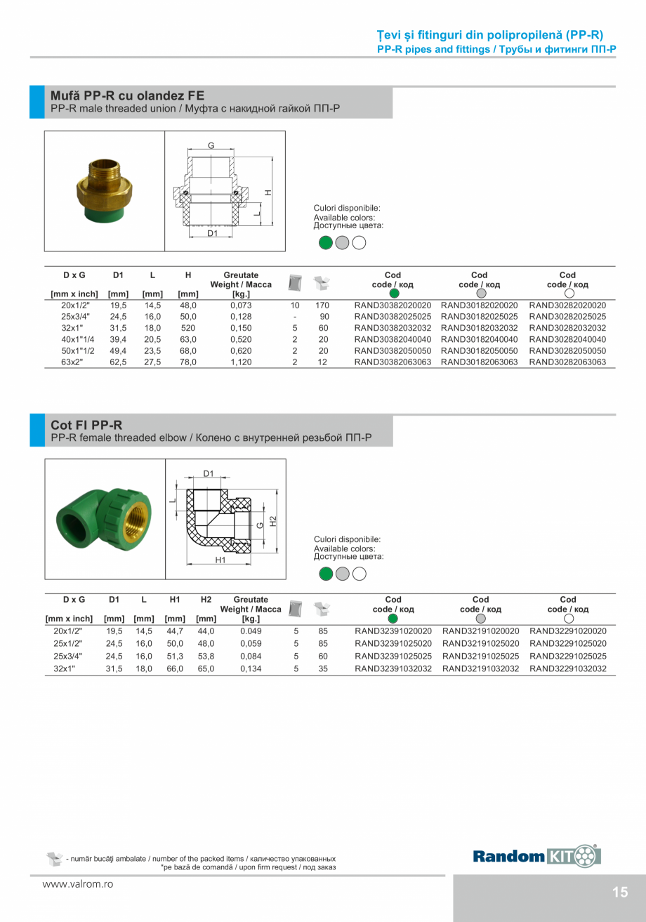 Pagina 15-Țevi și fitinguri din polipropilenă VALROM Catalog, brosura Engleza, Romana, Rusa evi și...
