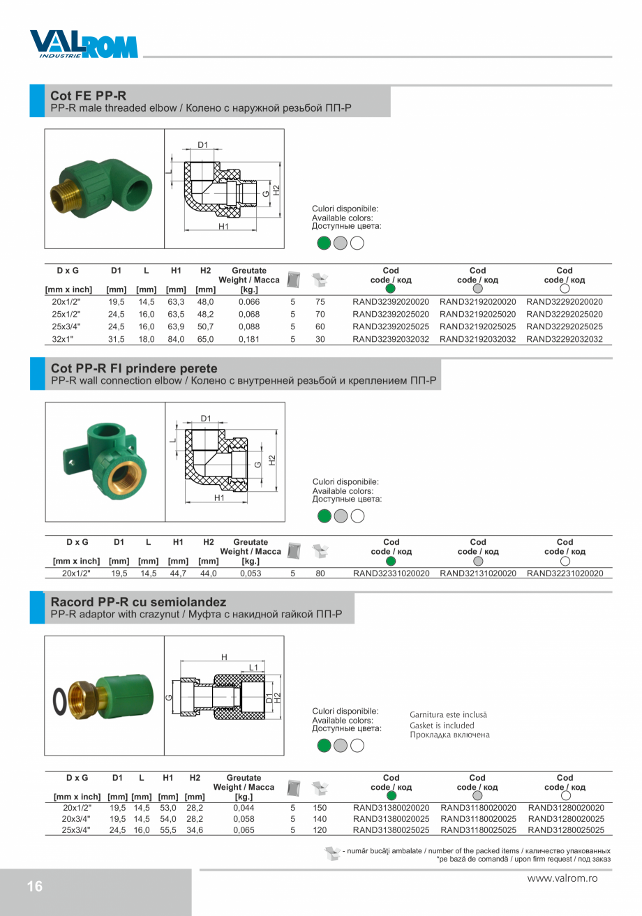 Pagina 16-Țevi și fitinguri din polipropilenă VALROM Catalog, brosura Engleza, Romana, Rusa тренний...