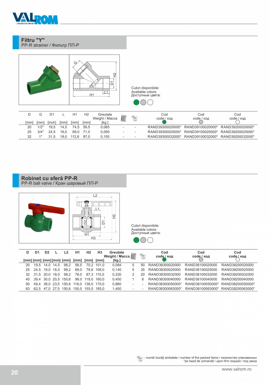 Pagina 20-Țevi și fitinguri din polipropilenă VALROM Catalog, brosura Engleza, Romana, Rusa st / под...