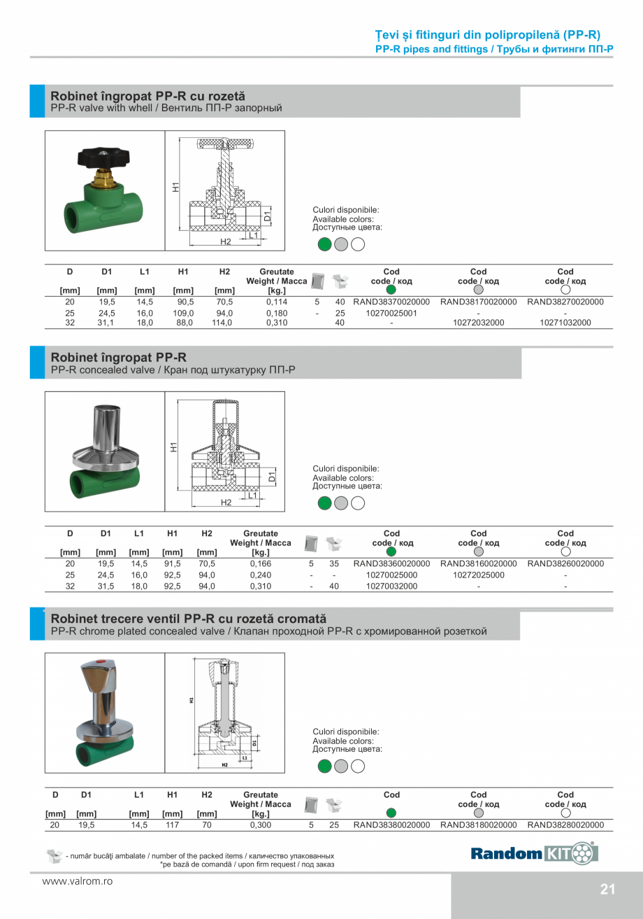 Pagina 21-Țevi și fitinguri din polipropilenă VALROM Catalog, brosura Engleza, Romana, Rusa 
...