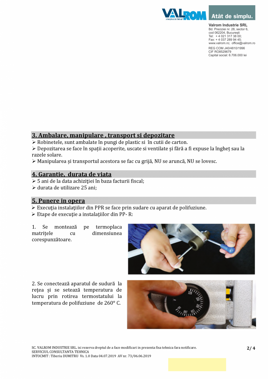 Pagina 2-Robinet trecere ventil cu rozeta cromata PPR- VLR - RAND38x80020000 VALROM Fisa tehnica Romana ...