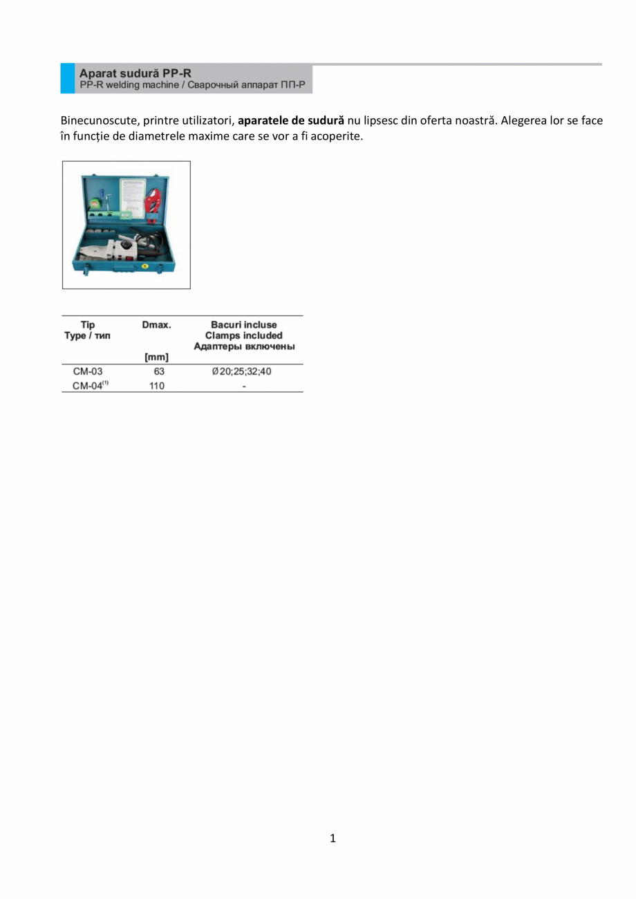Pagina 1-Aparat sudură PP-R VALROM Catalog, brosura Romana Binecunoscute, printre utilizatori, aparatele de ...