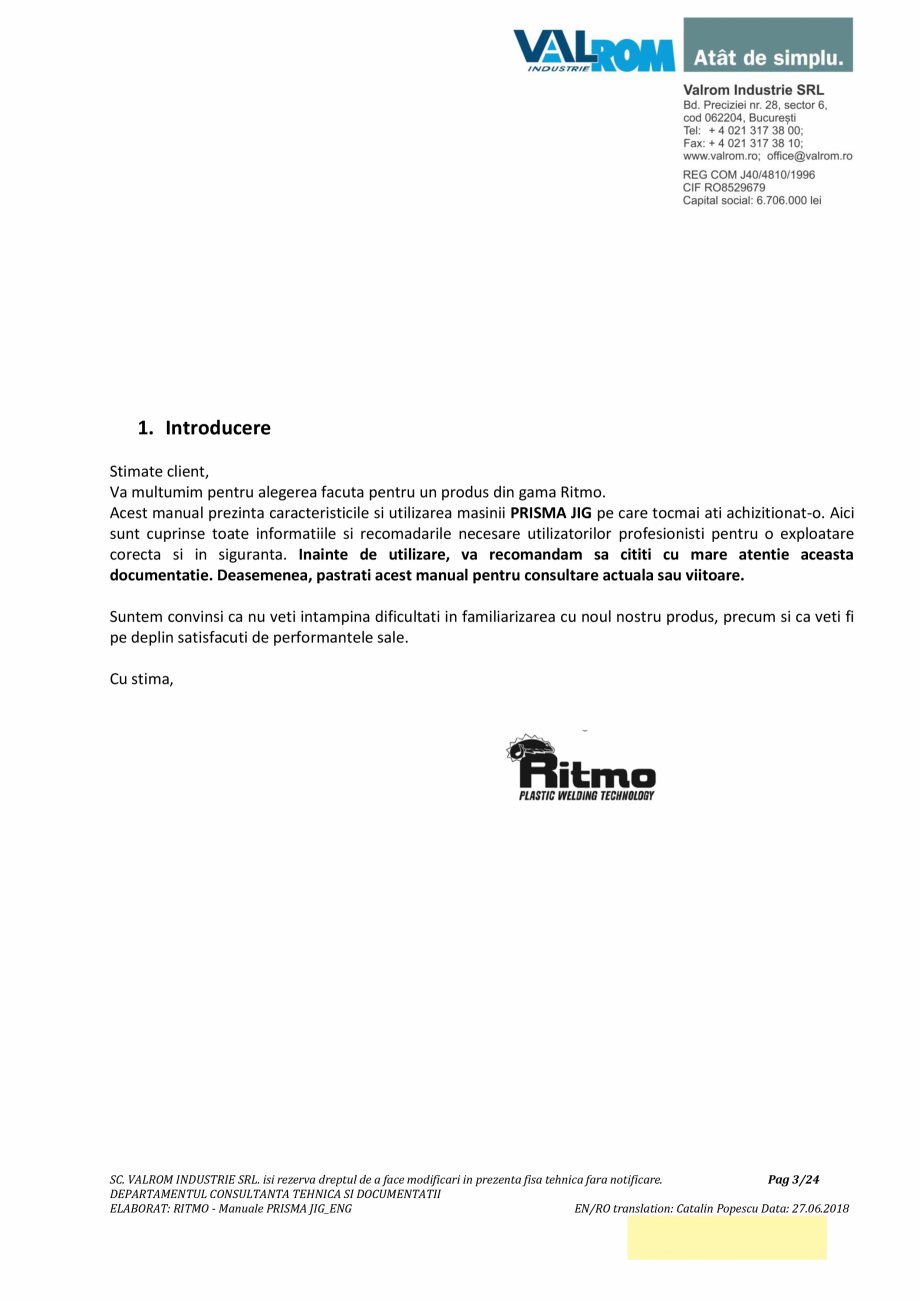 Pagina 3-Manual de utilizare si intretinere pentru aparatul de sudura PPR PRISMA JIG VALROM Instructiuni...