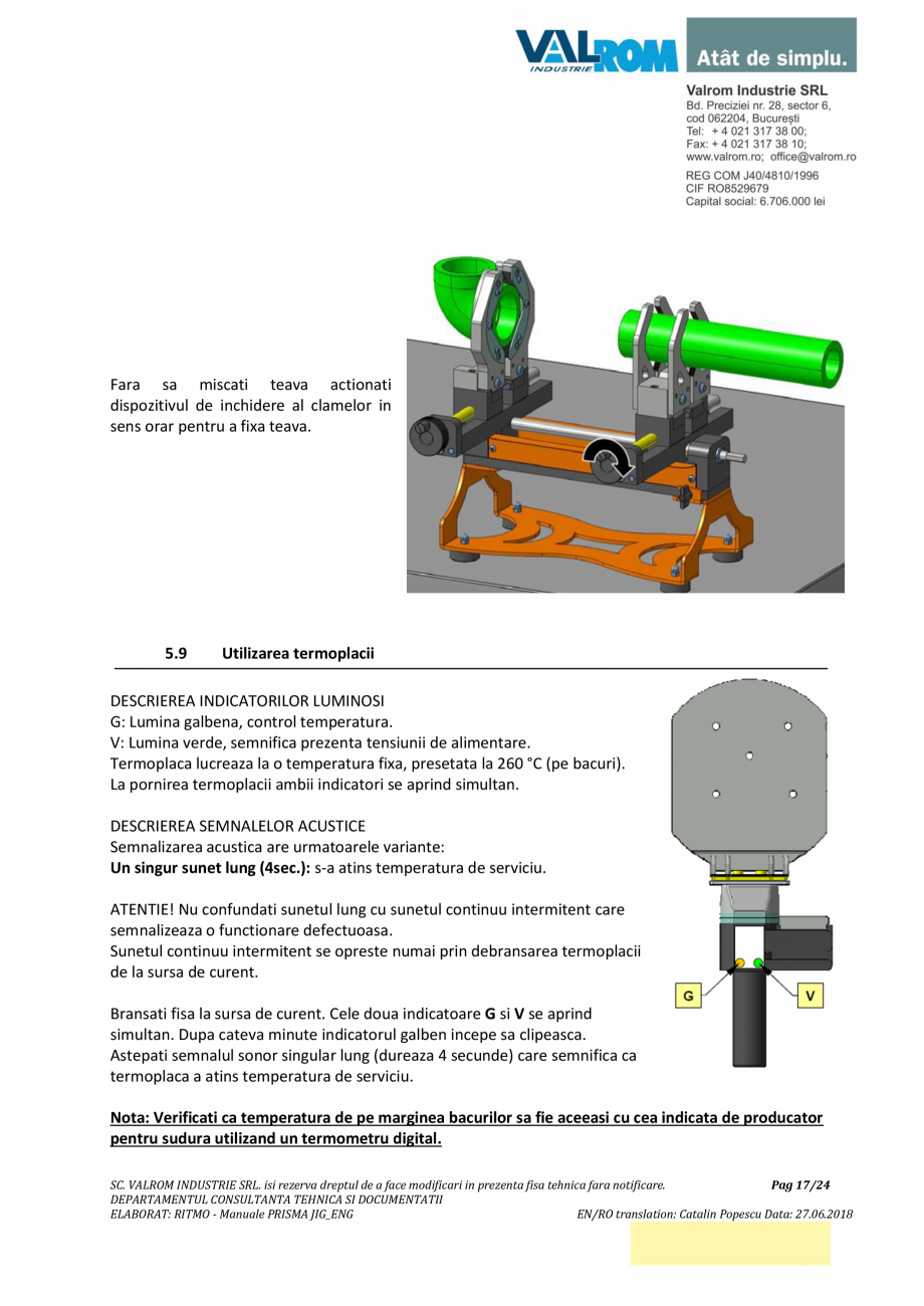 Pagina 17-Manual de utilizare si intretinere pentru aparatul de sudura PPR PRISMA JIG VALROM Instructiuni...