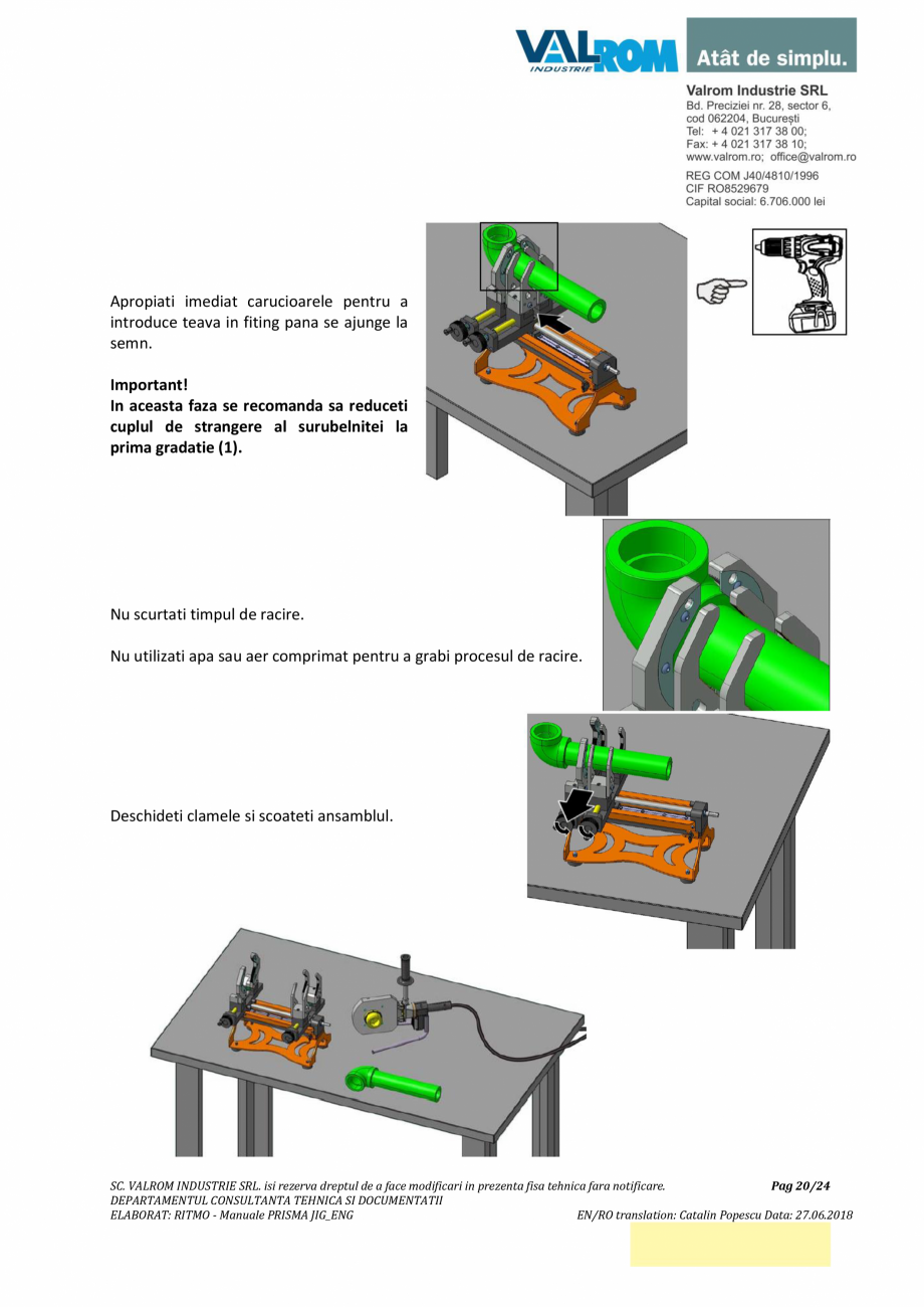 Pagina 20-Manual de utilizare si intretinere pentru aparatul de sudura PPR PRISMA JIG VALROM Instructiuni...