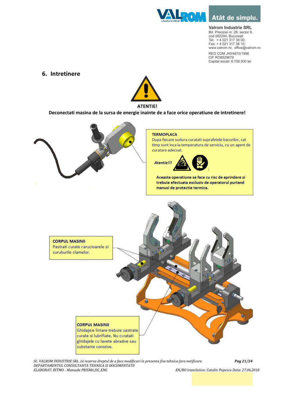 Pagina 21-Manual de utilizare si intretinere pentru aparatul de sudura PPR PRISMA JIG VALROM Instructiuni...