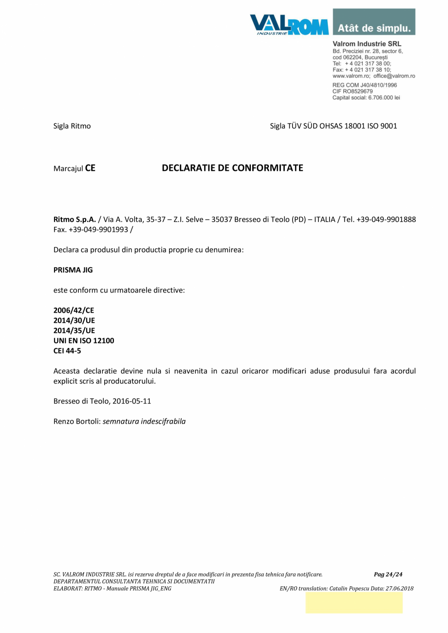 Pagina 24-Manual de utilizare si intretinere pentru aparatul de sudura PPR PRISMA JIG VALROM Instructiuni...