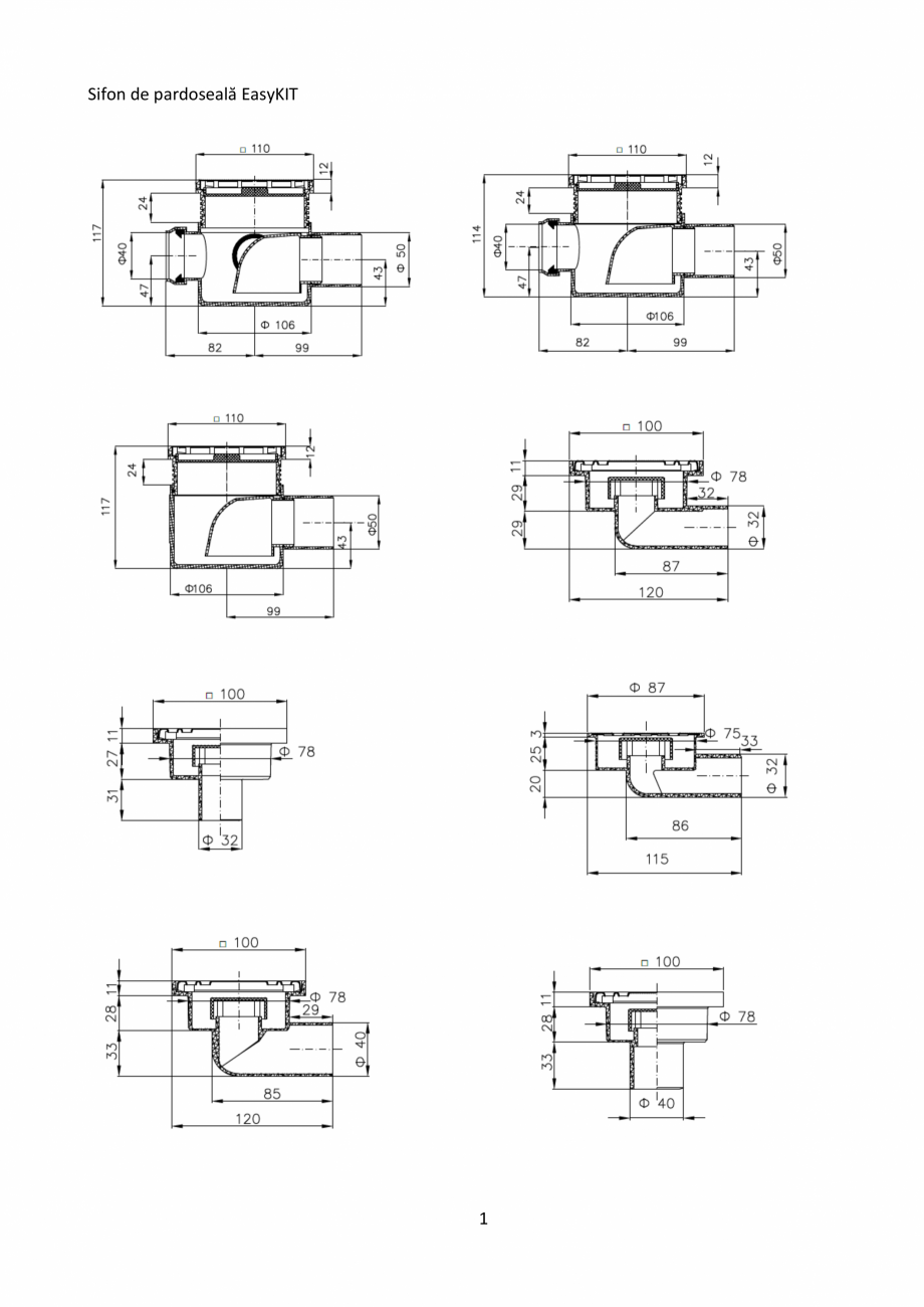 Pagina 1-CAD-PDF Sifon de pardoseală EasyKIT VALROM Detaliu de produs Sifon pardoseală vizitabil, Sifon...