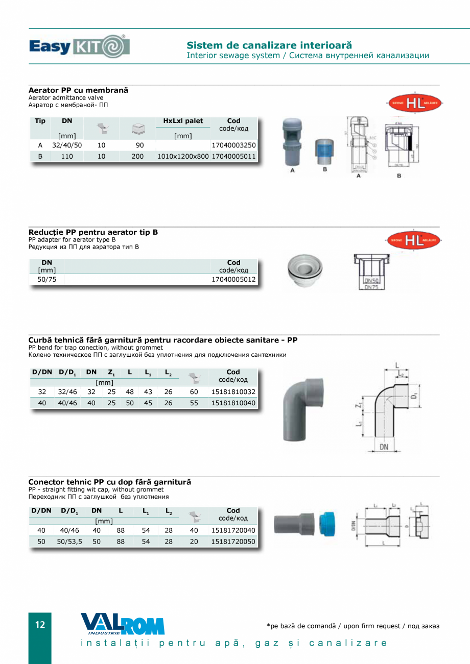 Pagina 12 - EasyKIT - Sistem de canalizare interioara VALROM Catalog, brosura Romana П 67030’
...