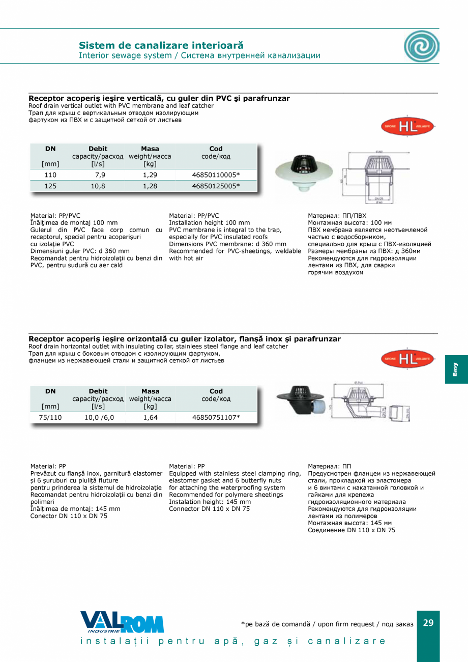 Pagina 29-EasyKIT - Sistem de canalizare interioara VALROM Catalog, brosura Romana ли

DN
[mm]
40/50
...